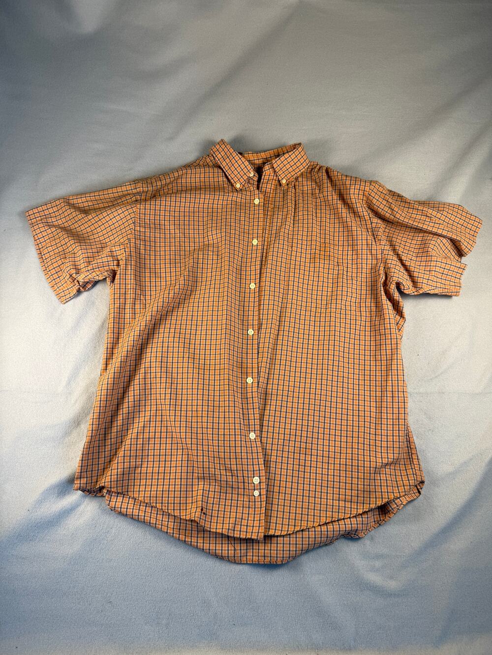 Cherokee Shirt Mens XL Orange Short Sleeve Button Down Plaid Classic Preppy